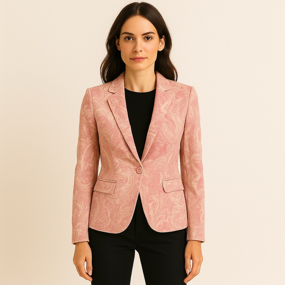 Elie Tahari Pink Paisley Tailored Blazer – Elegant Designer Jacket (Size 4)